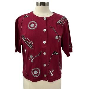 CASTLES SPORT Red Golf Bama Button Up Top SZ LG